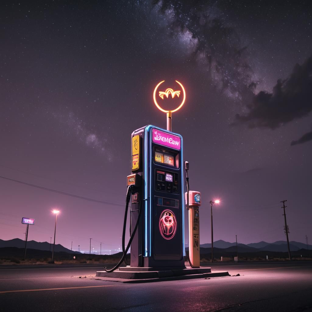 Cyberpunk Sailor Moon Gas Station with Dragon Skull