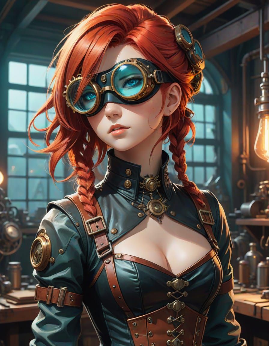 Steampunk Engineer Anime Portrait in Cel-Shaded Style