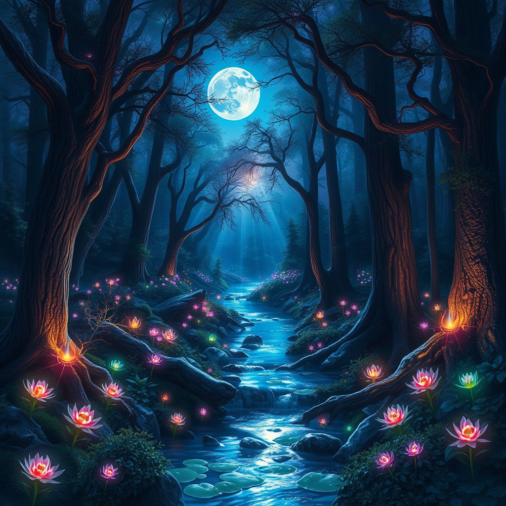 Enchanted Twilight Forest with Bioluminescent Plants