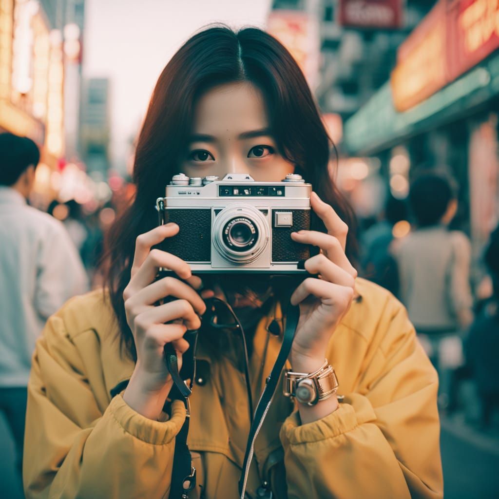 K-Pop Album Cover: Woman Poses With Vintage Camera