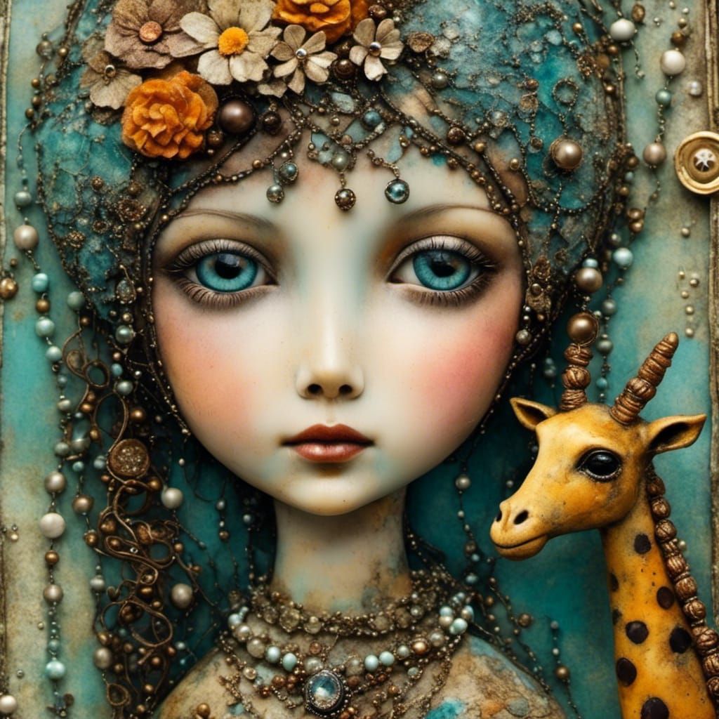 Whimsical Creature Portrait in Mixed Media Encaustic