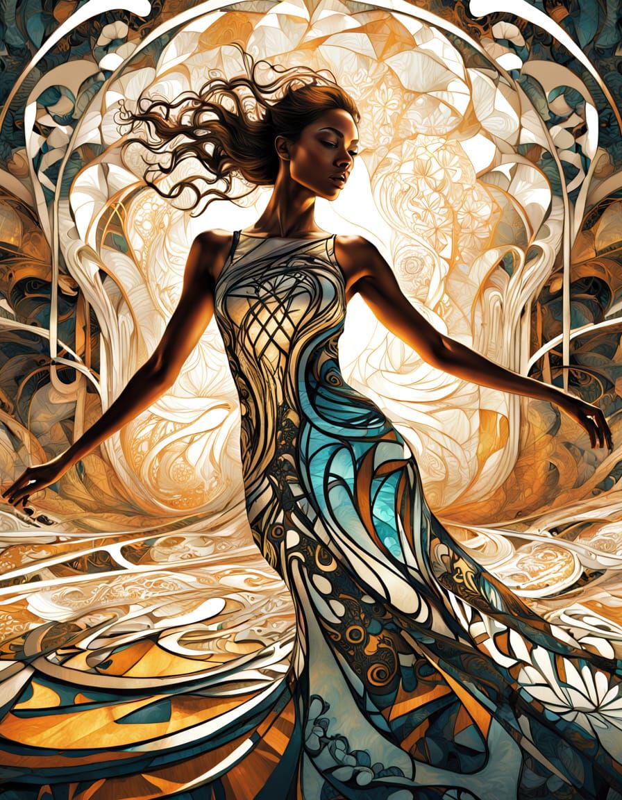 Surreal Double Exposure Art Nouveau Woman