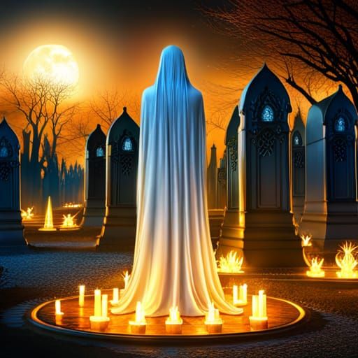 Enchanted Cemetery Scene with Casper Ghost Figure