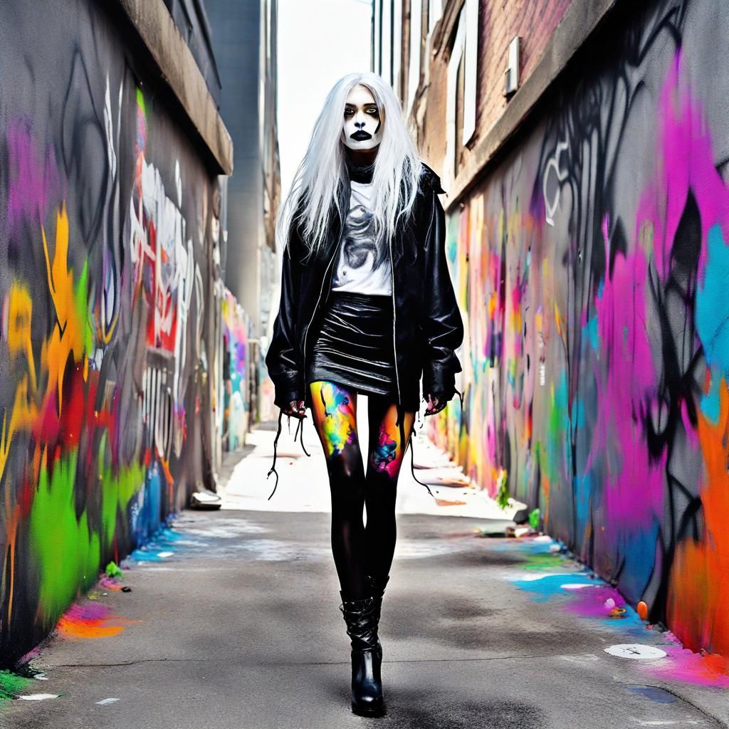 Androgynous Figure in Urban Gothic Street Art