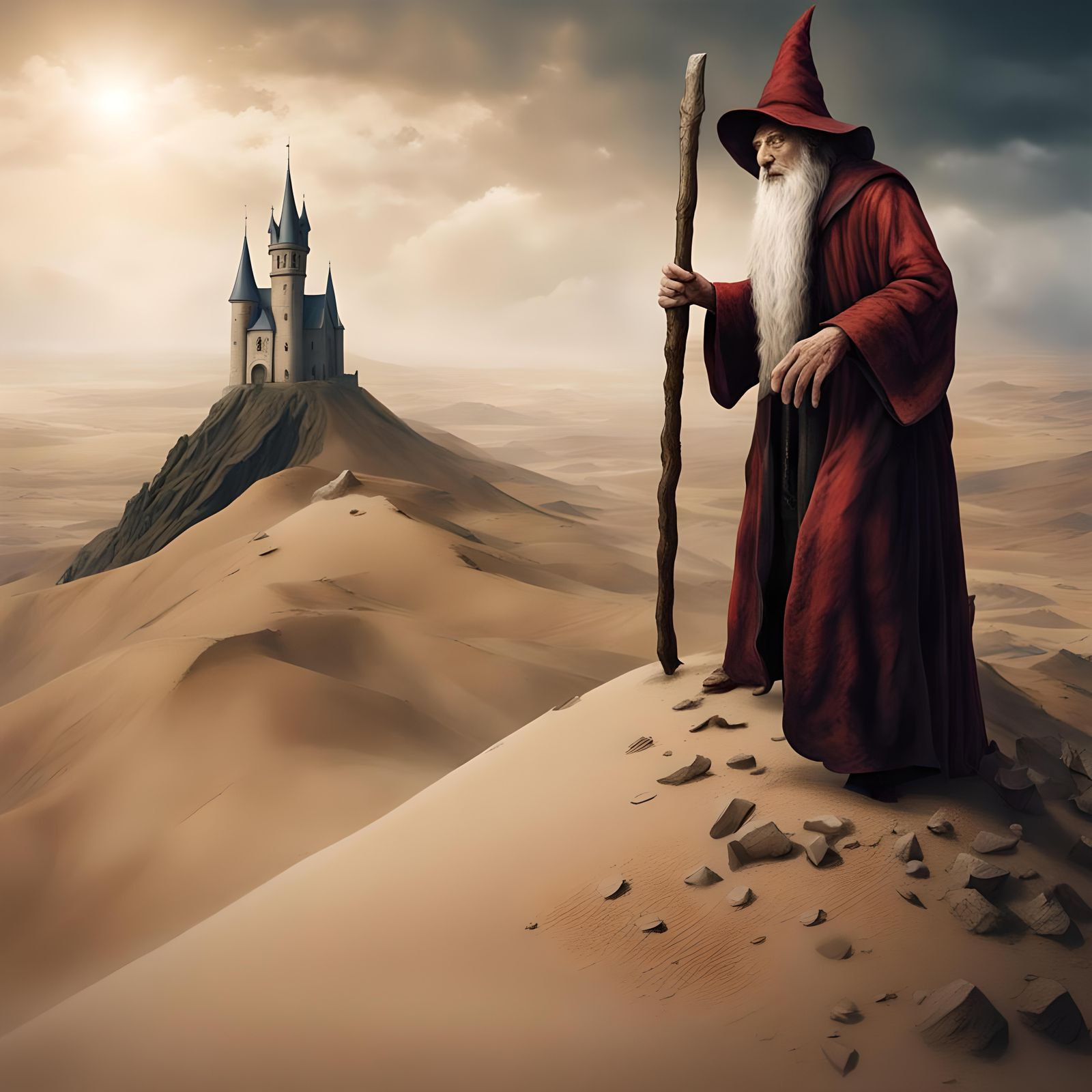 Wizard's Fall: A Surreal Fantasy Scene