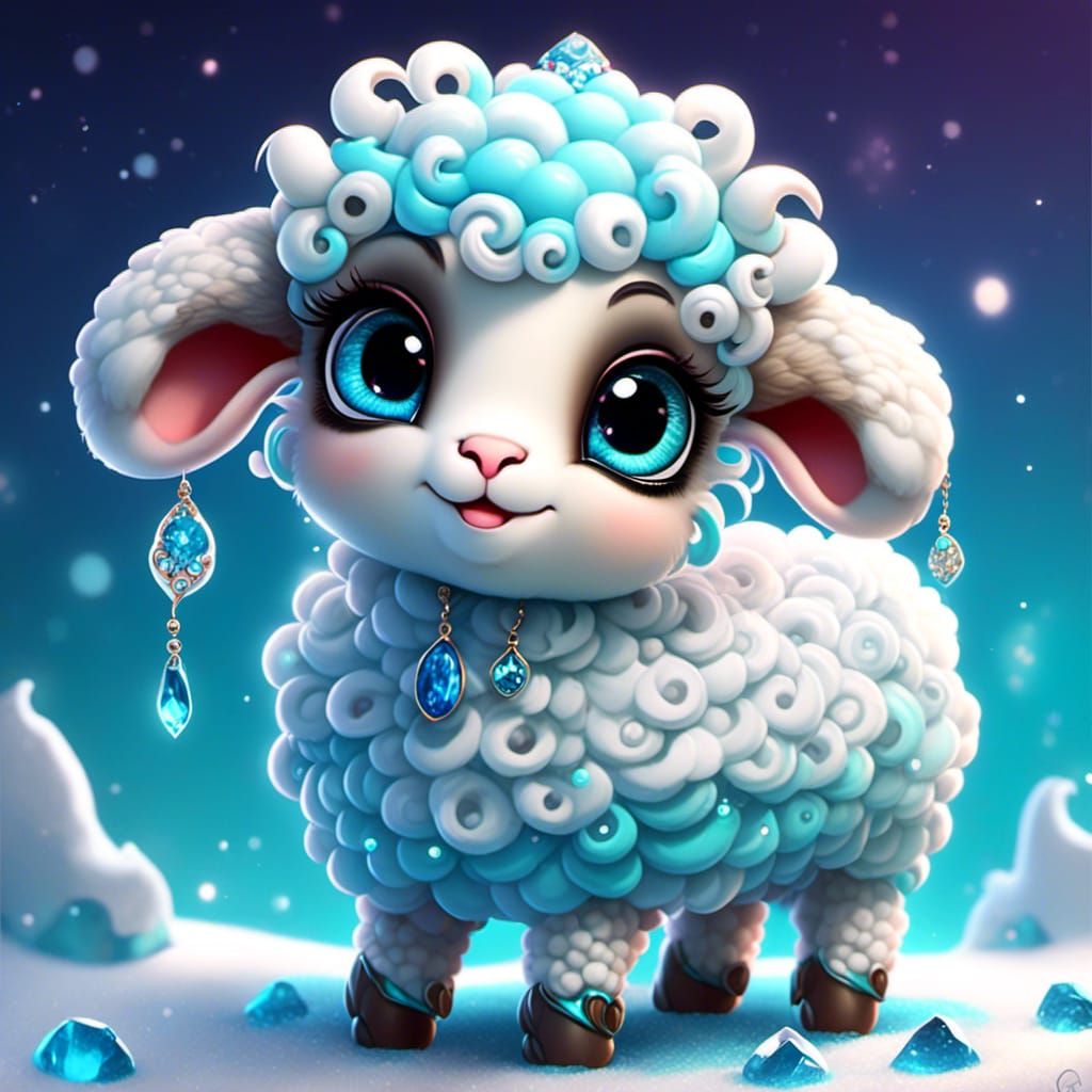 Adorable Chibi Sheep with Big Eyes in Fantasy Art