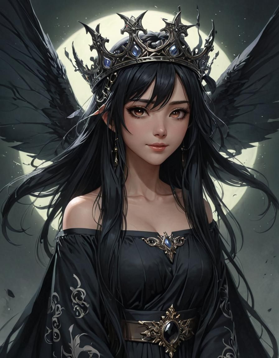 Dark Fairy Woman with Malignant Expression in Anime Style