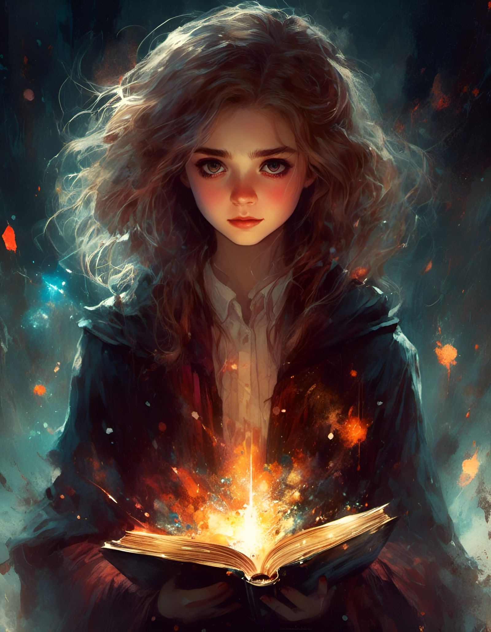 Anime Hermione Granger as Watercolor Magic Goddess