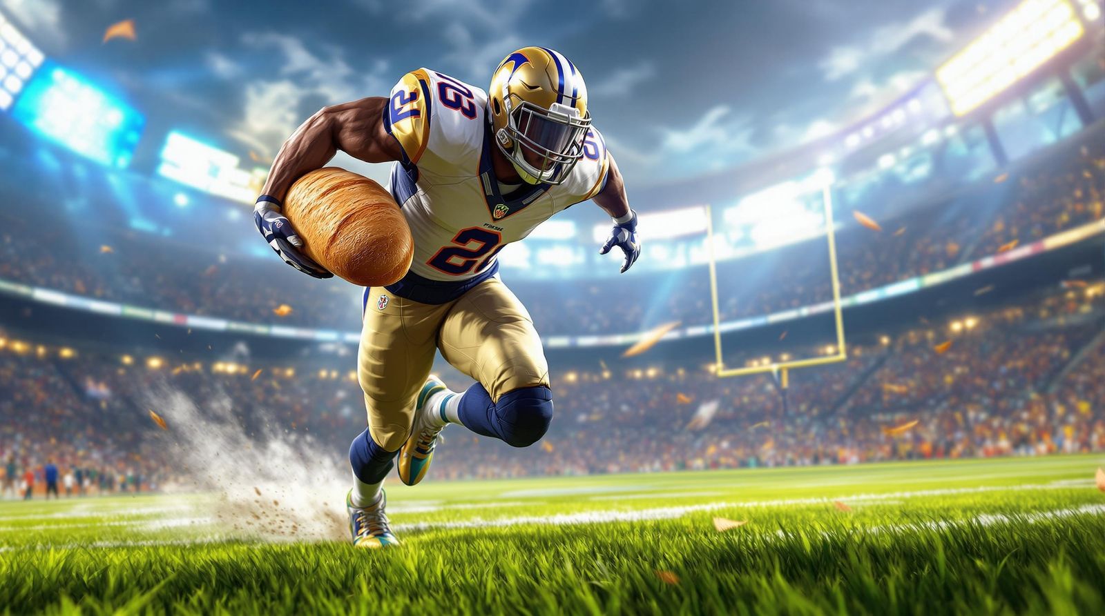 Football Player Delivers a Slice of Bread on the Field in 3D...