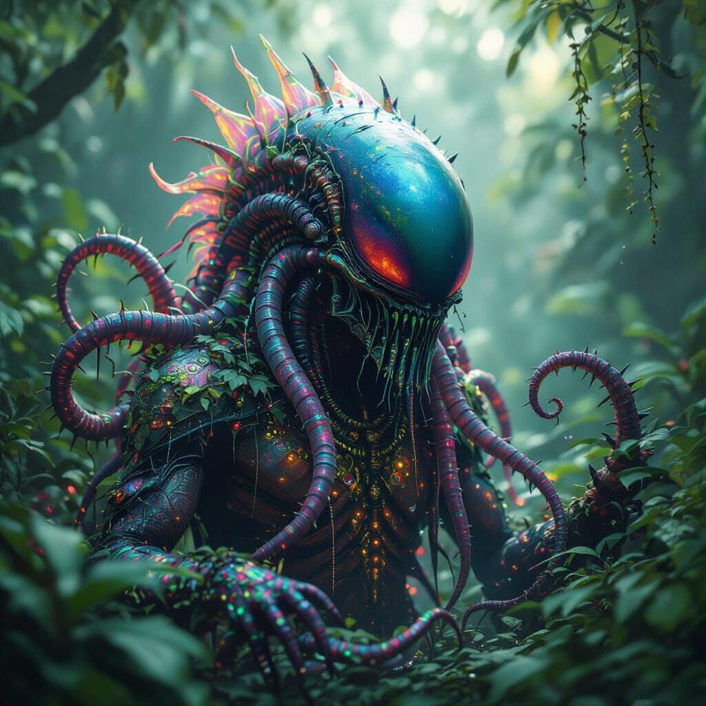 Bioluminescent Alien Creature in Horrorcore Style