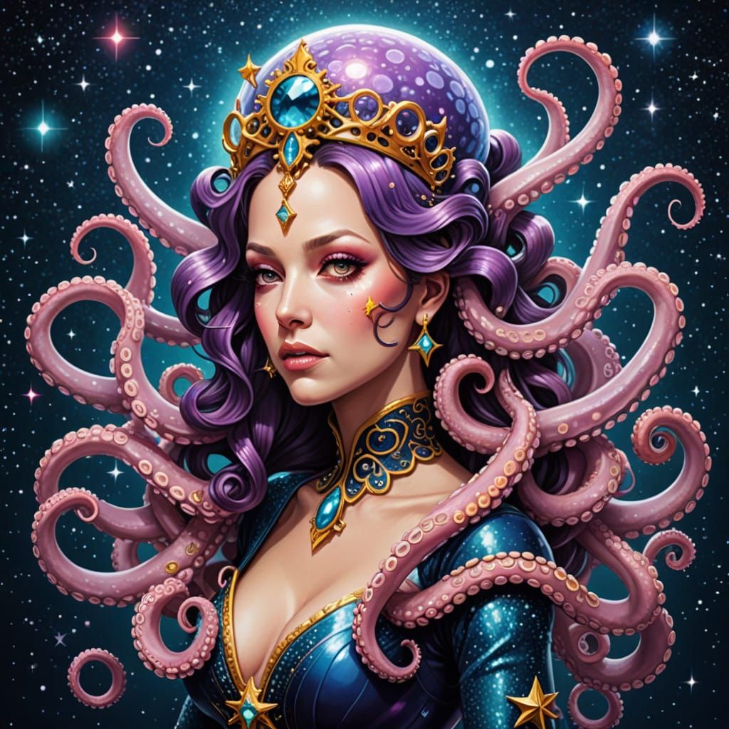Mystical Octopus Goddess in Cosmic Stardust