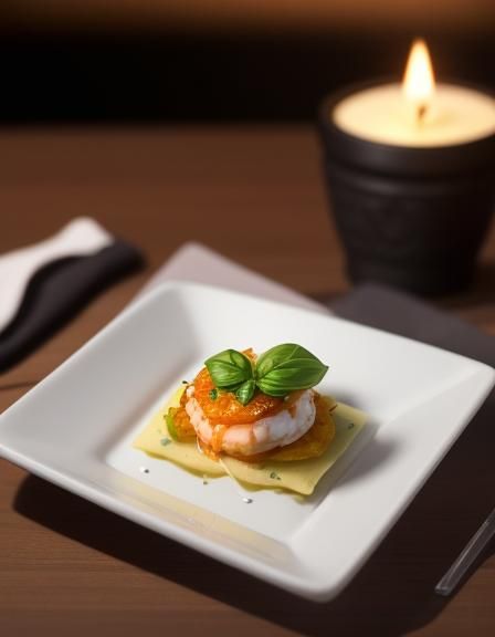 Exquisite Ravioli Dish in Michelin Restaurant Setting