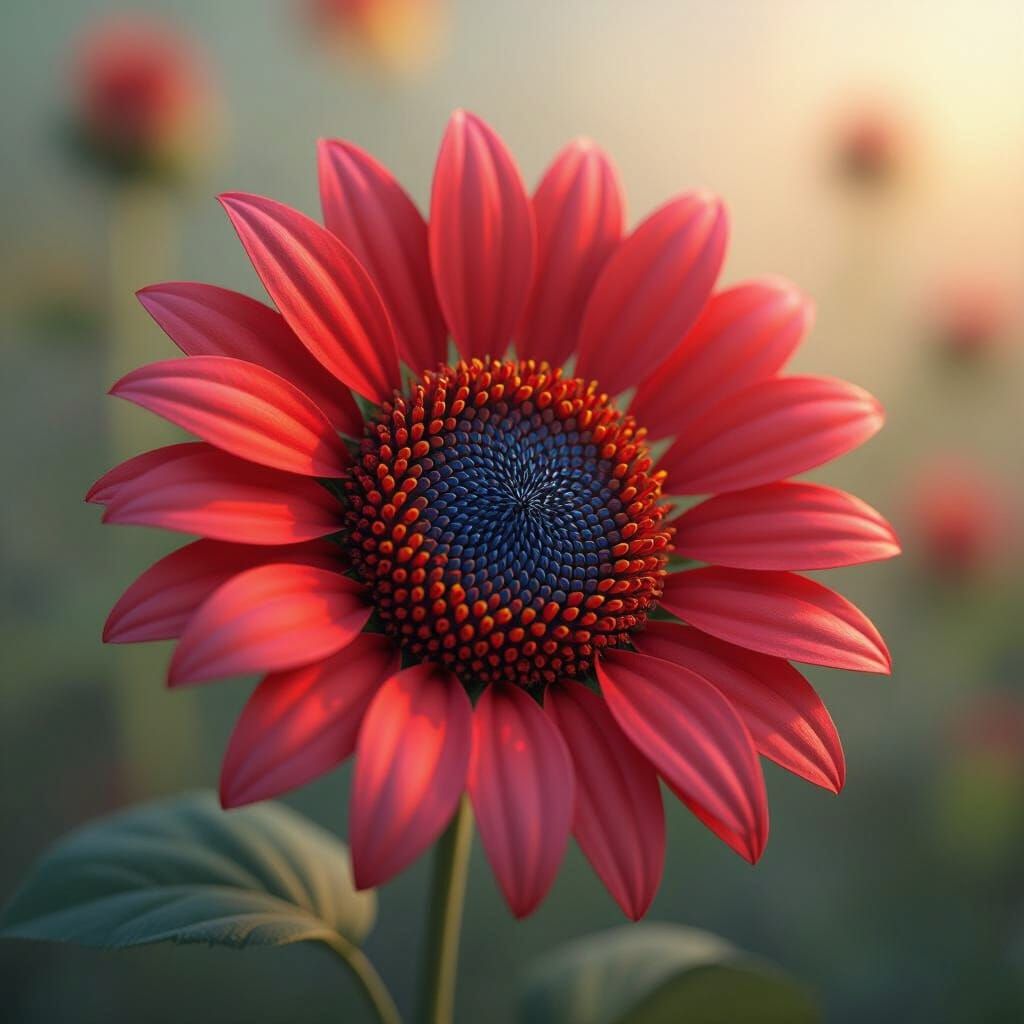 Vibrant Red and Blue Sunflower in 3D Render