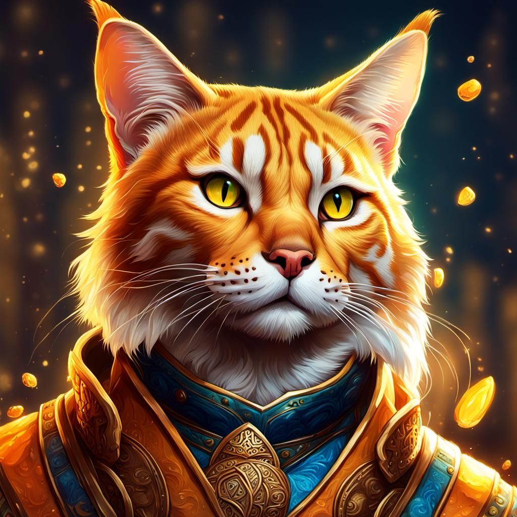 Tabby Cat Bard in Hyperrealistic Splash Art