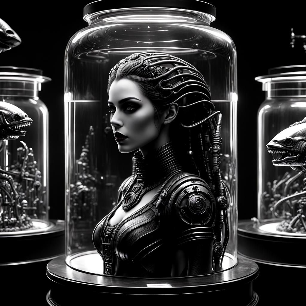 Gothic Cyberpunk Merwoman in Specimen Jar