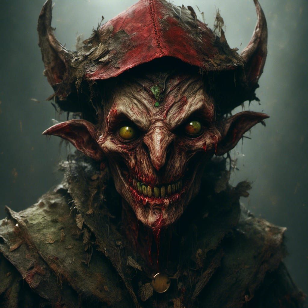 Macabre Goblin with Medieval Cap and Evil Smile