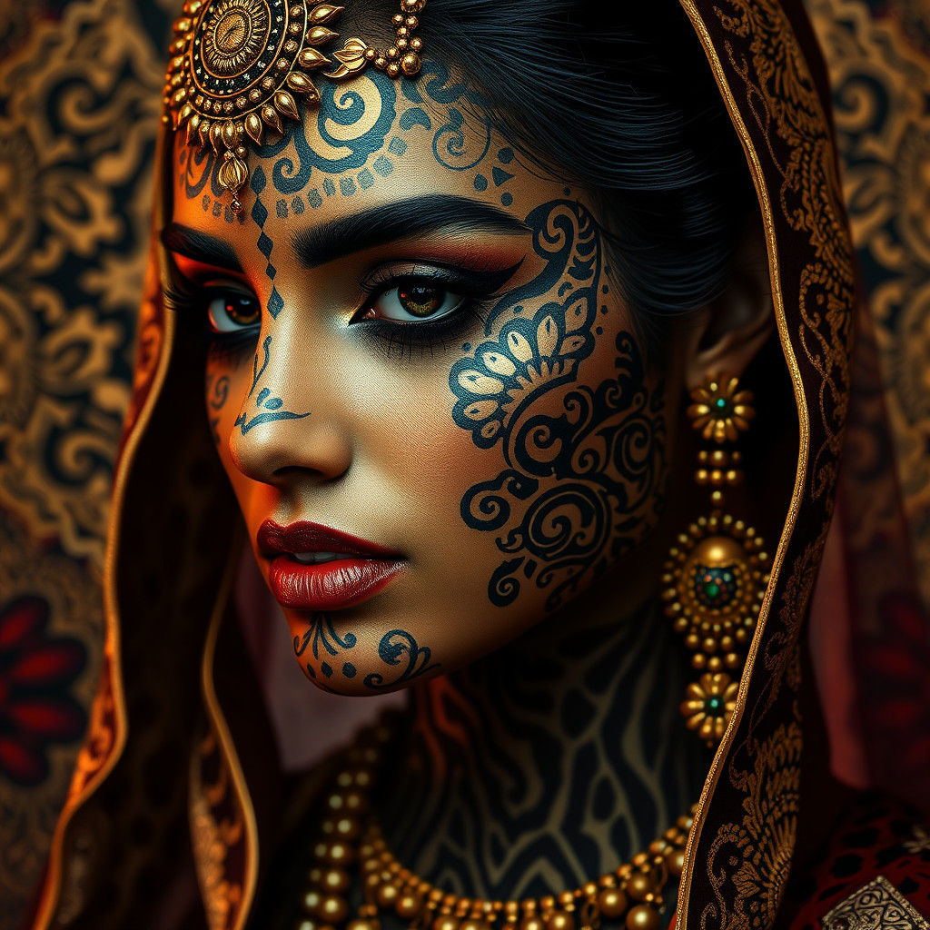 Elegant South Asian Woman in Art Deco Style