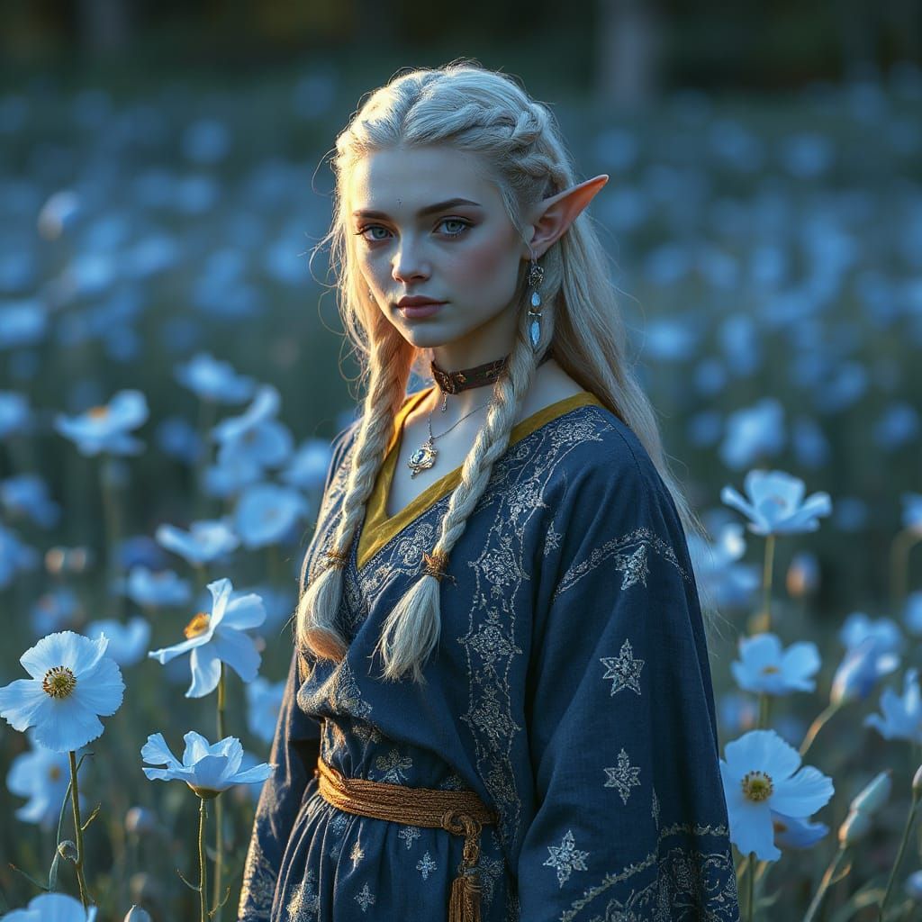 Ethereal Elf in Poppy Field: Mucha-Inspired Art