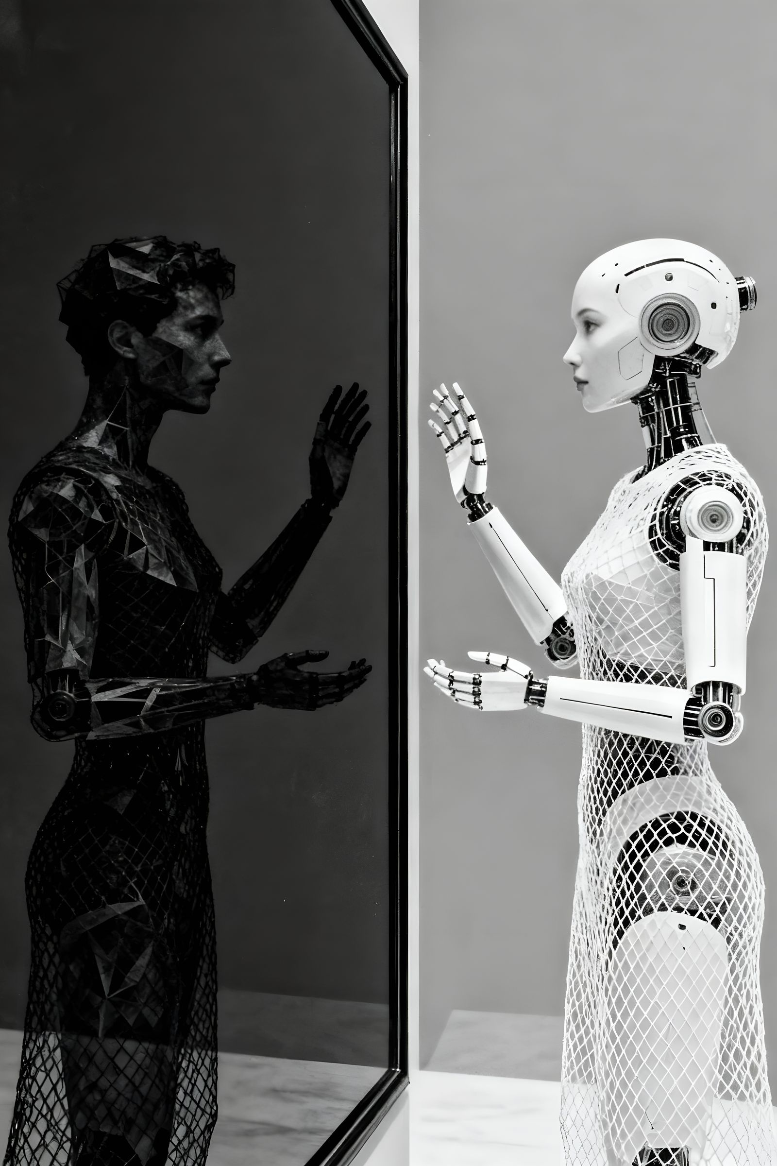 Fractal Man and Robot Woman in Meshed Photomontage