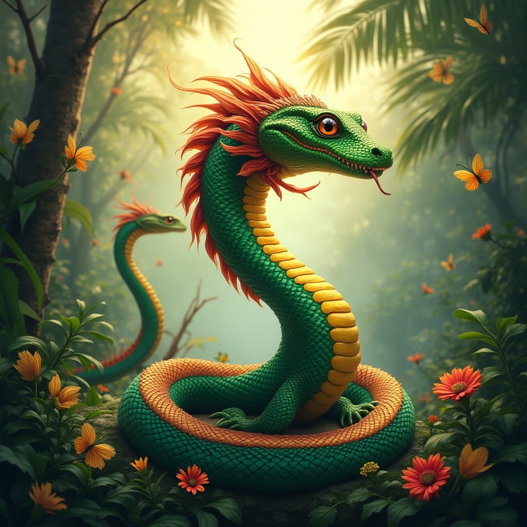 Mboi Tu'i: Emerald Serpent-Parrot in Jungle