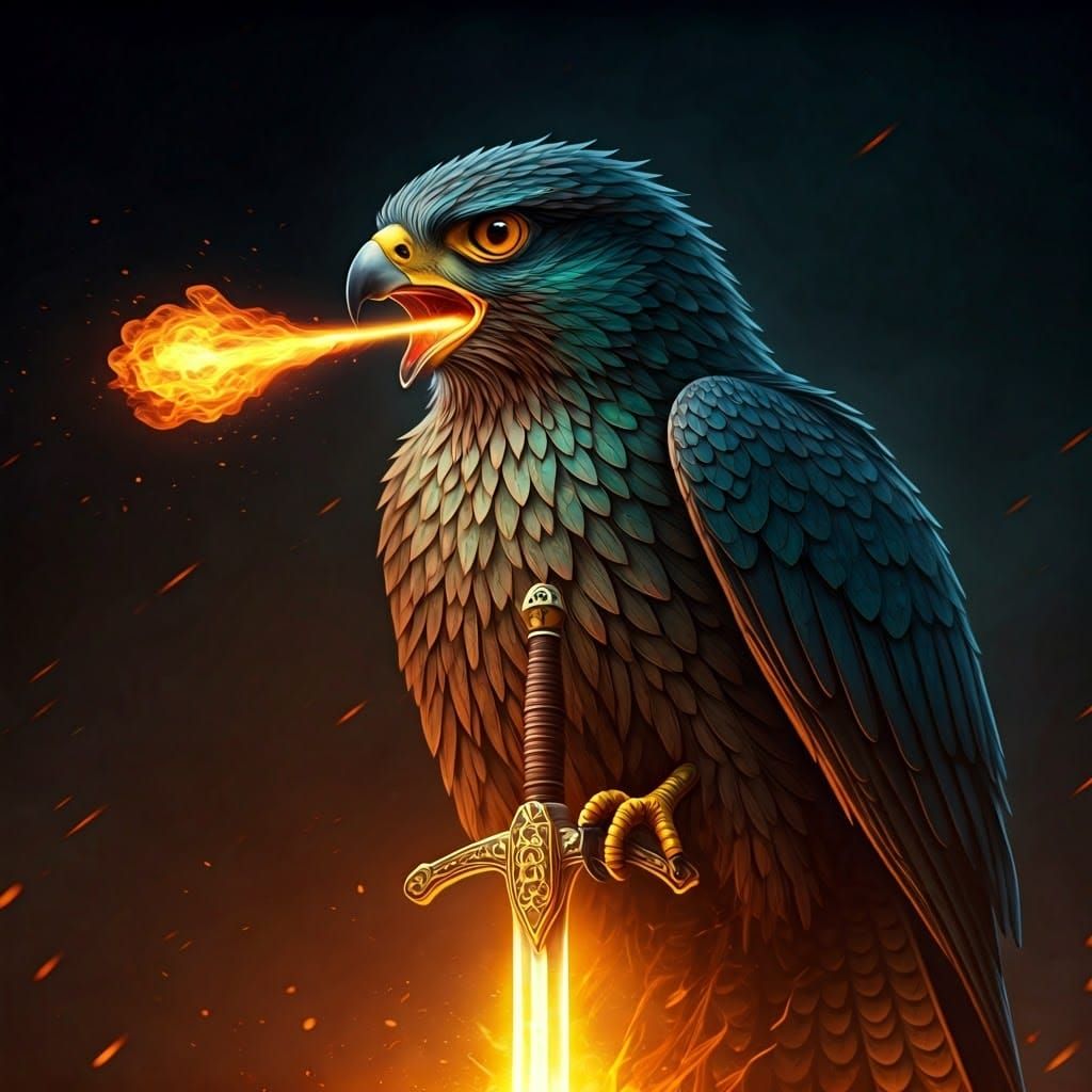 Regal Falcon Perches on Glowing Sword
