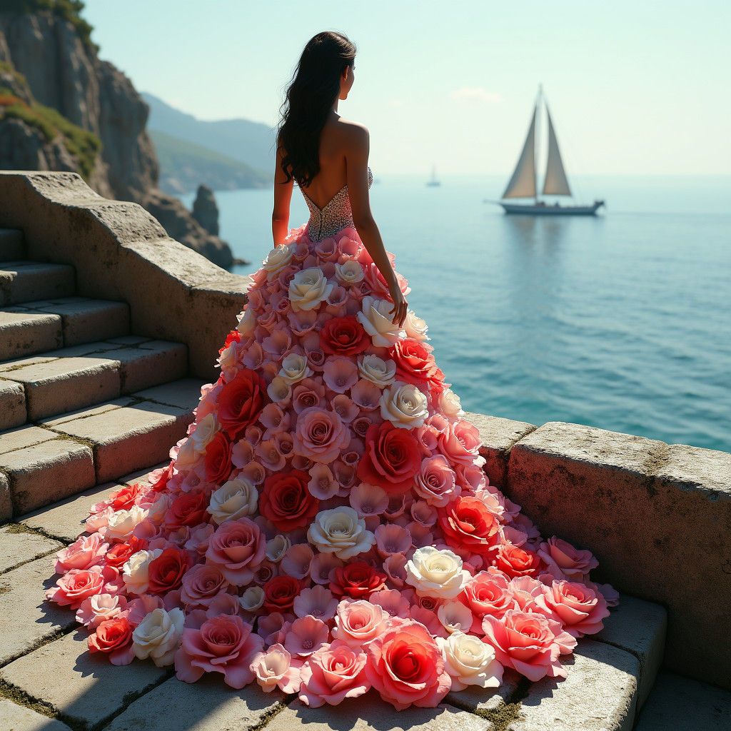 Rose Petal Gown Portrait with Dramatic Lighting