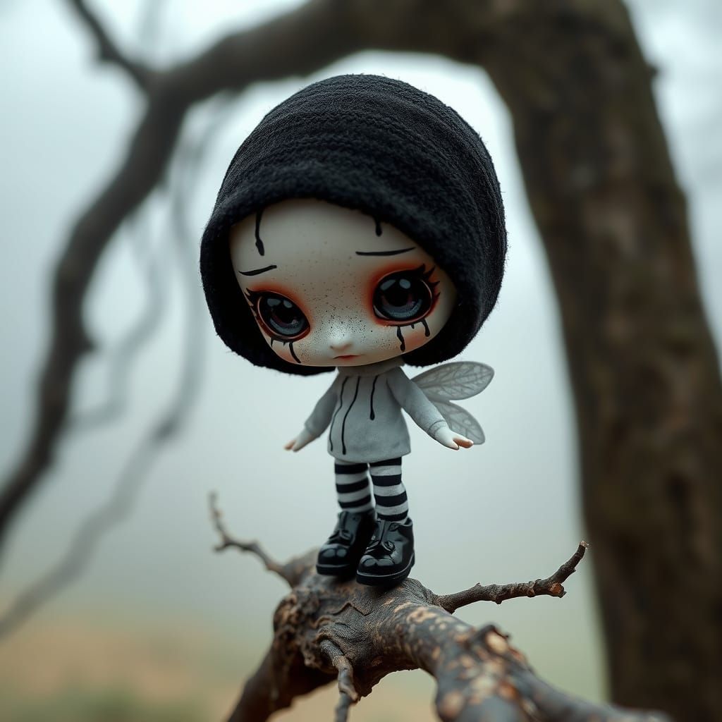 Chibi Doll in Foggy Forest Scene
