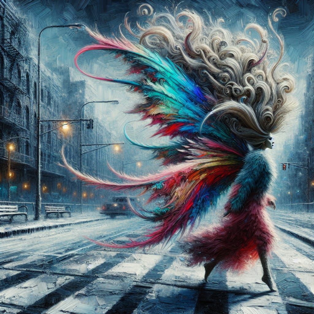 Vibrant Fairy Amidst Urban Frost