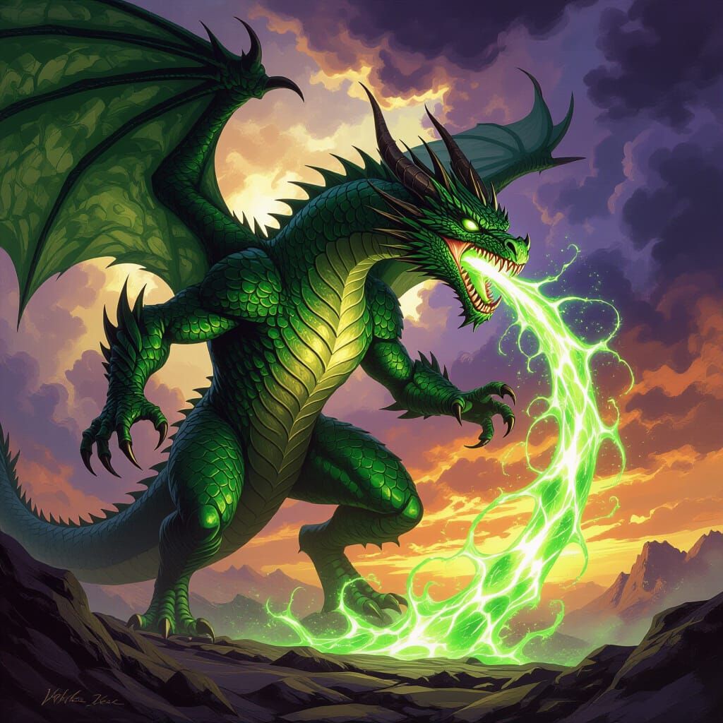 Fearsome Dragon Unleashes Venom in Epic Dark Fantasy Illustr...