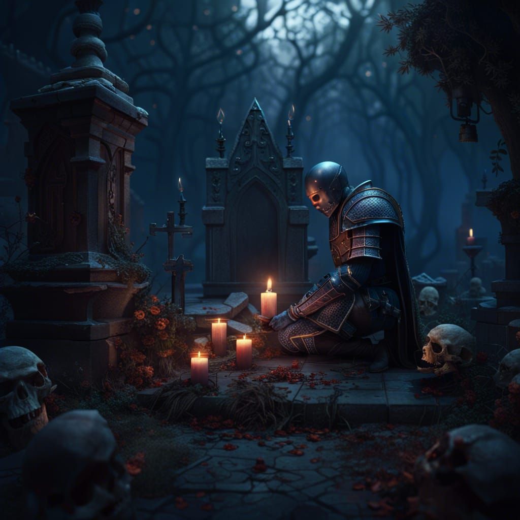 Knight at Grave with Skull: Detailed Matte Painting