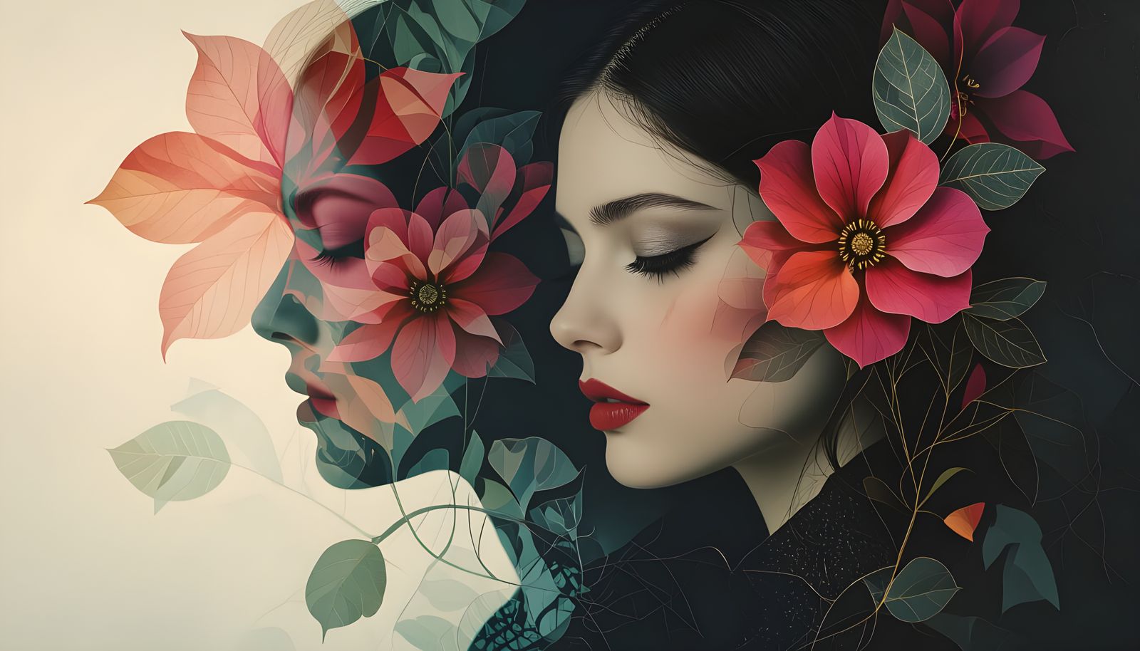 Psychedelic Double Exposure Art in Encaustic Style