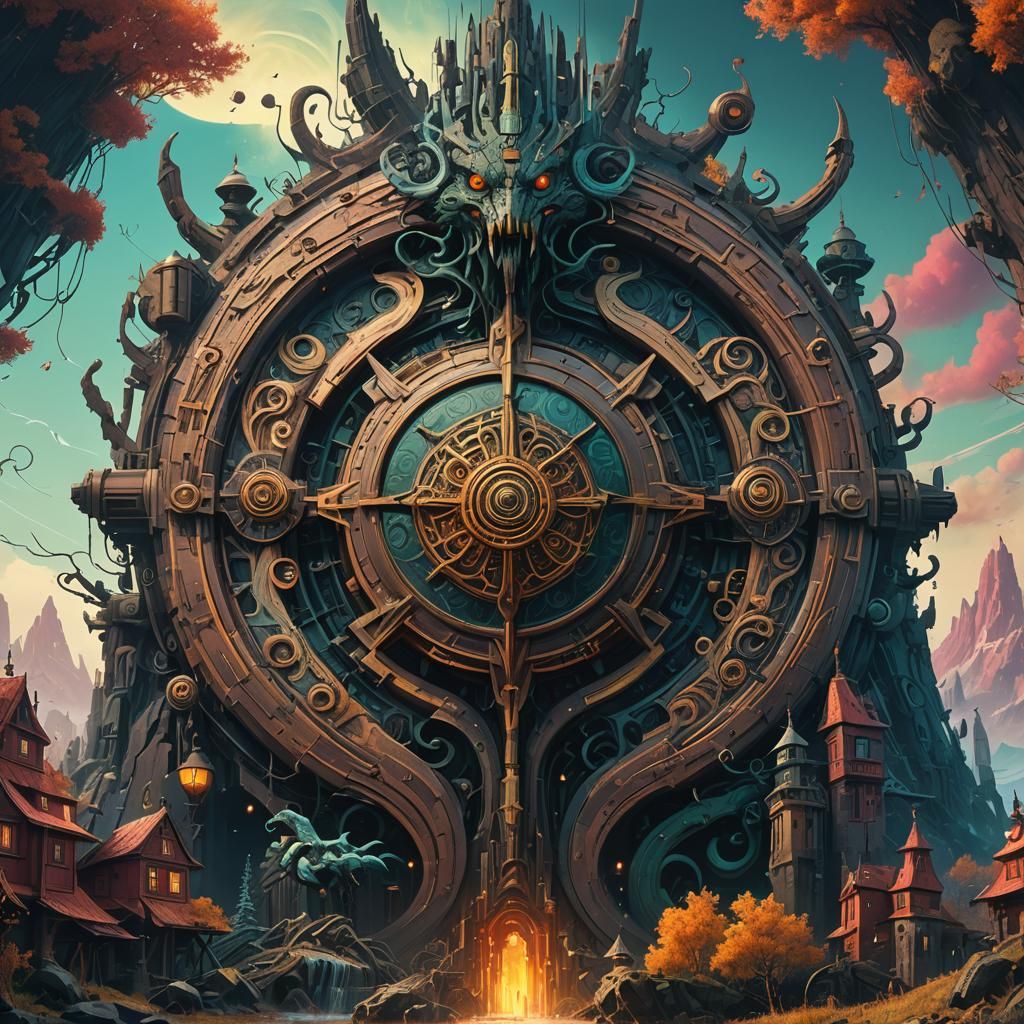 Mystical Glowing Crest with Mythical Creatures