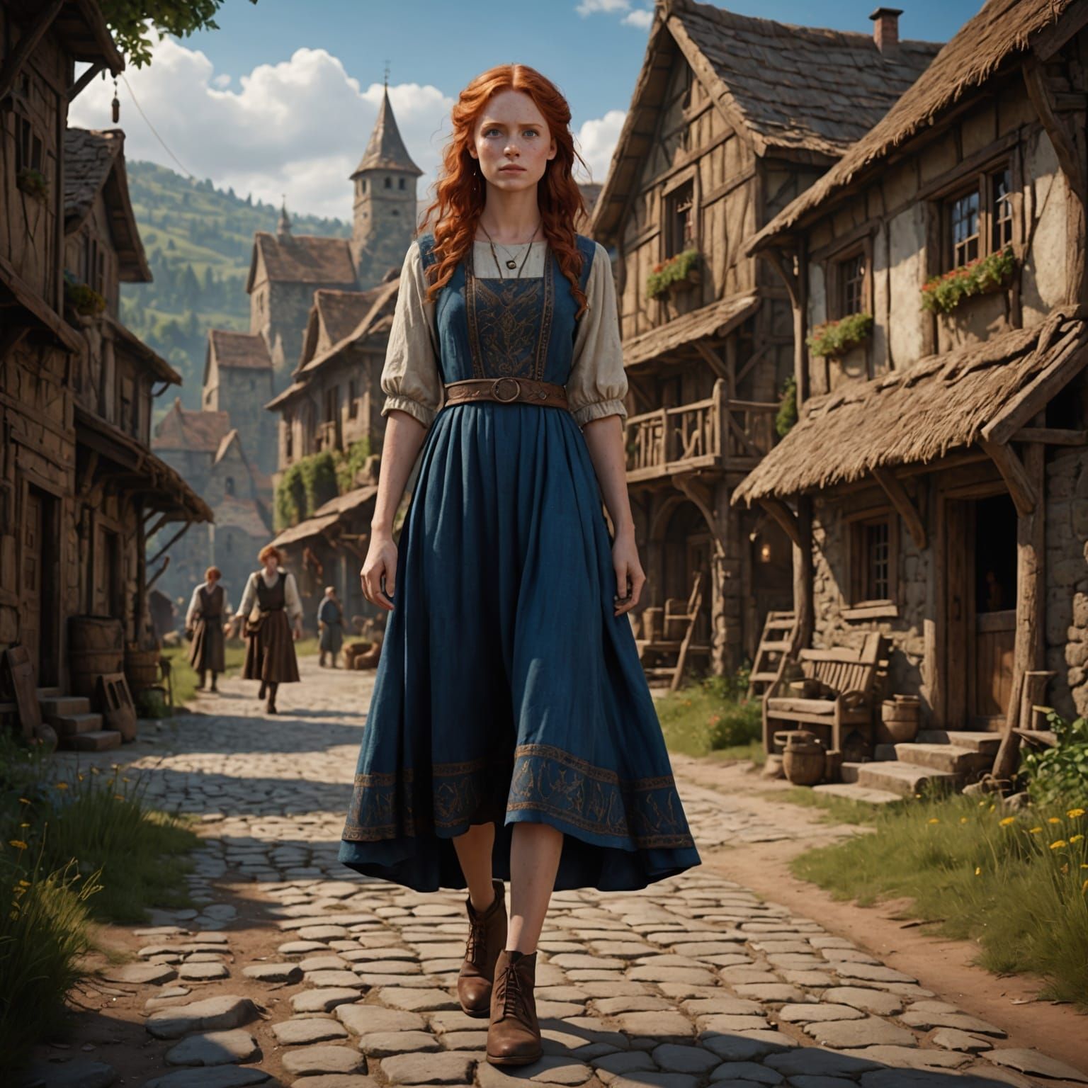 Village Girl in Detailed Matte Painting Style