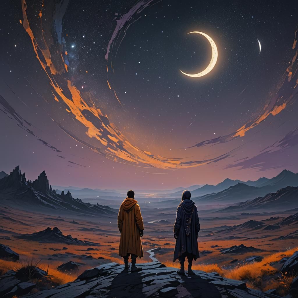 Fantasy Figure in Starry Landscape as Matte Painting