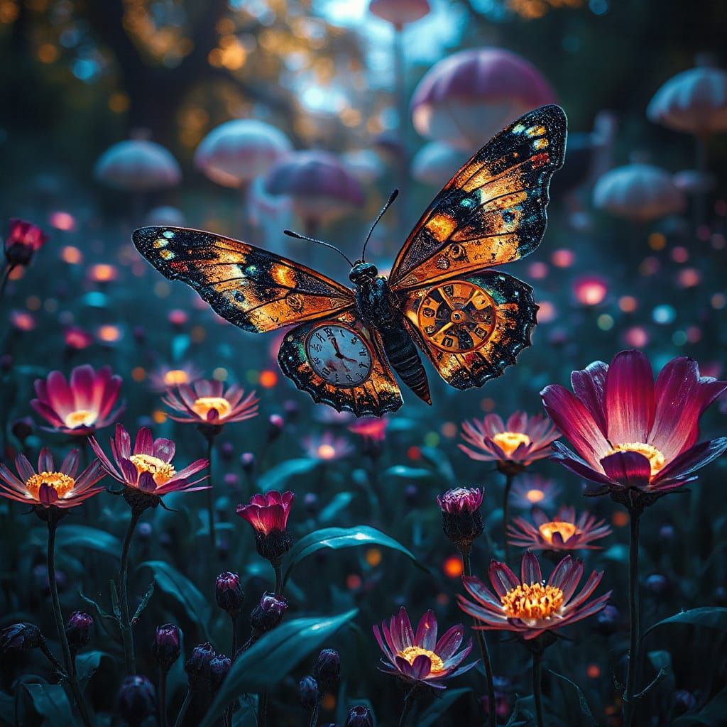 Clockwork Butterfly in Surrealist Oil Painting