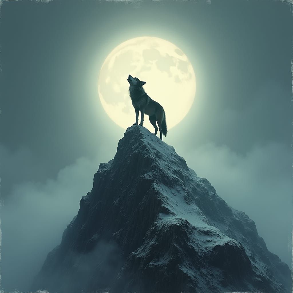 Lone Wolf Howling at Moon in Ethereal Light