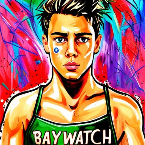 Baywatch Man in Banksy Graffiti Style