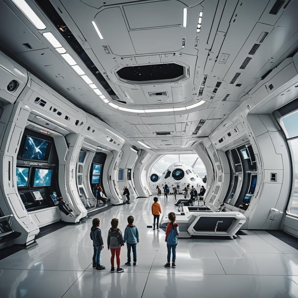 Family Watches Ship Dock at Space Terminal