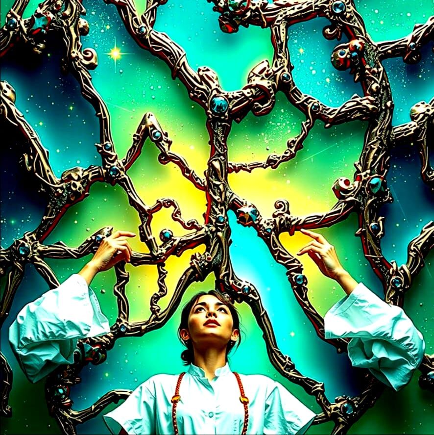 Photorealistic Woman in Deep Starry Night Sky