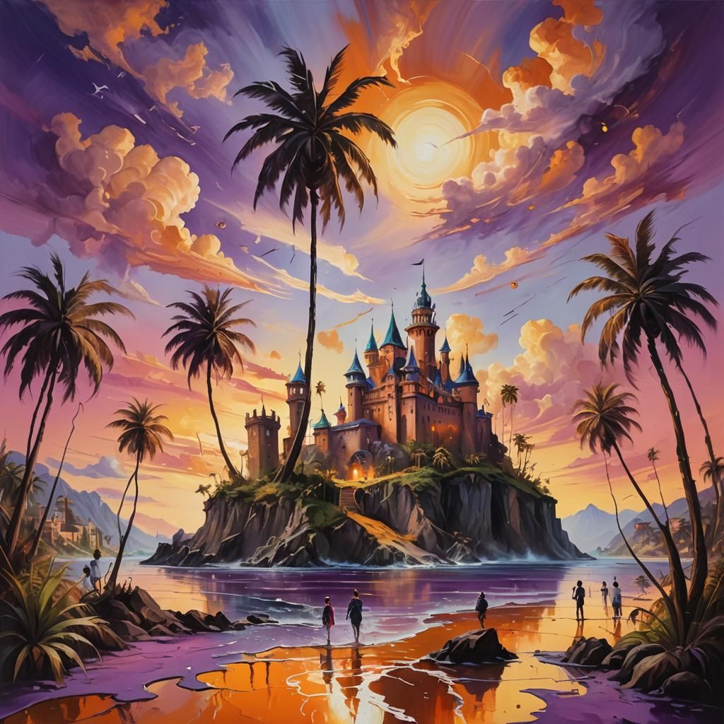 Mysterious Island Fantasy Art in Dali Style