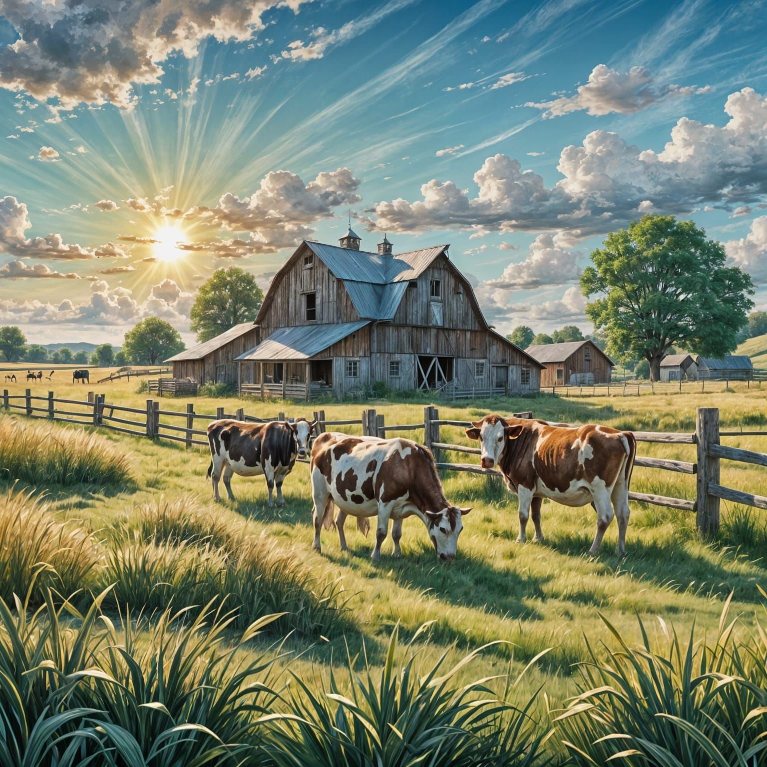 Nebraska Pasture with Grazing Cows: Matte Painting
