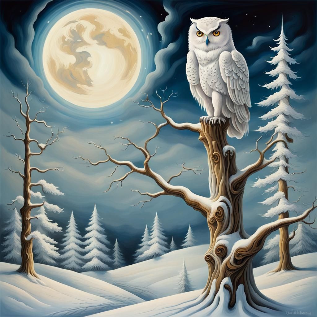 Enchanting Winter Forest with Fairies in Surreal Dali Style