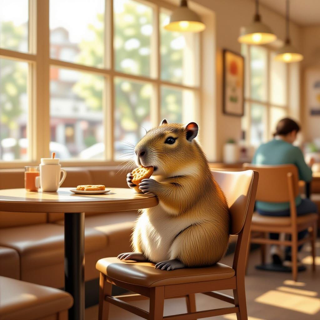 Adorable Baby Capybara Enjoys Cookie in Cafeteria