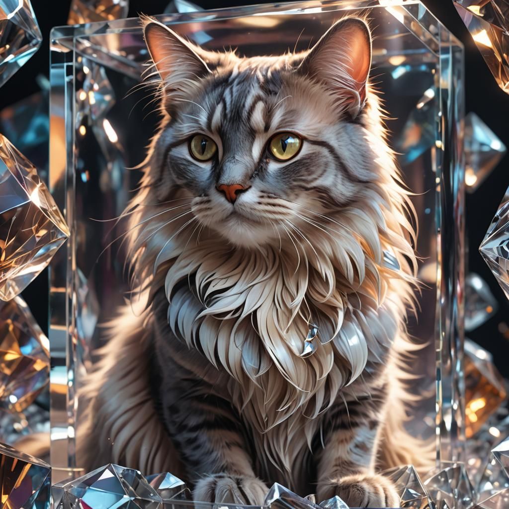 Cat in Crystal Cube: Hyperdetailed Digital Portrait