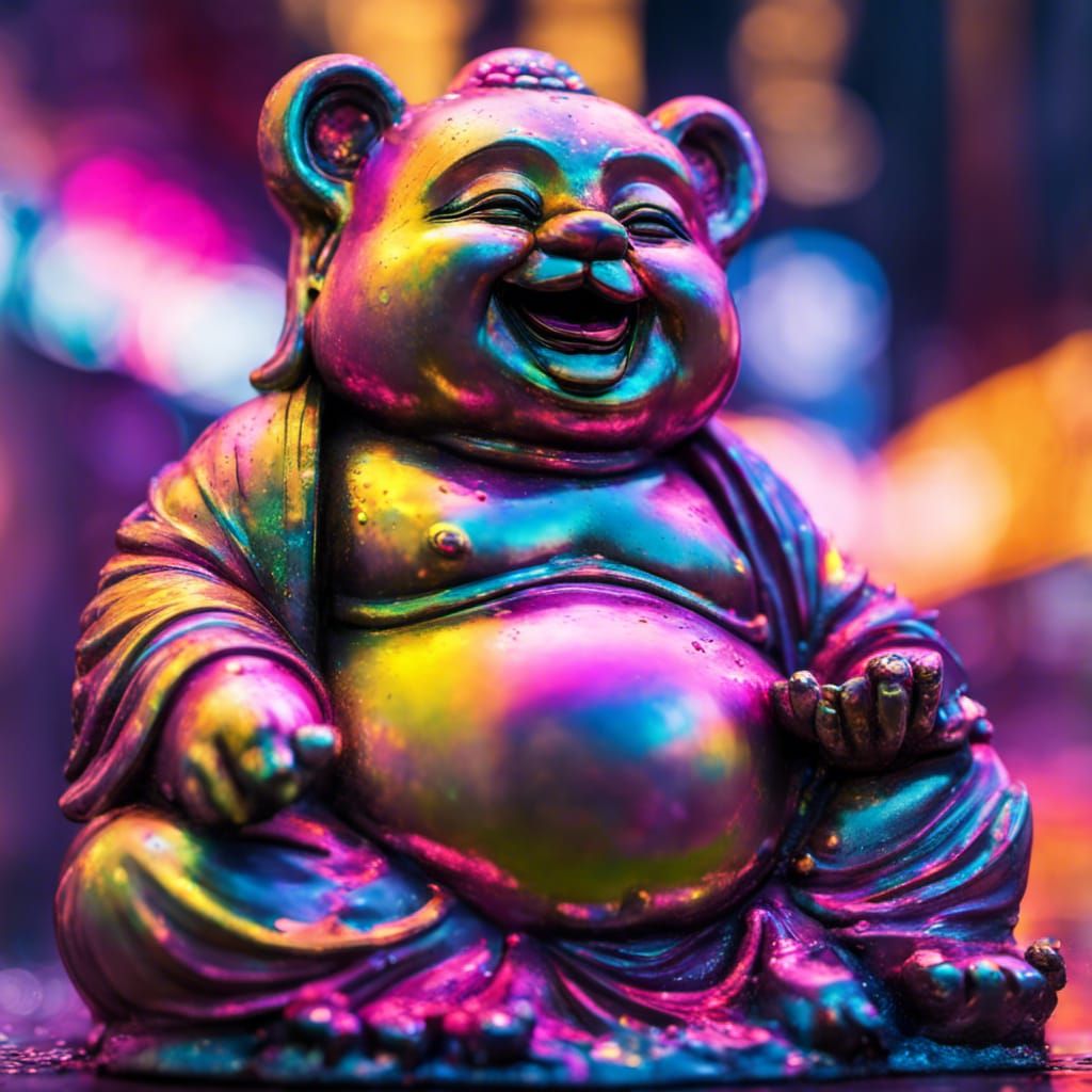 Neon Buddha Bear in Futuristic Digital Art