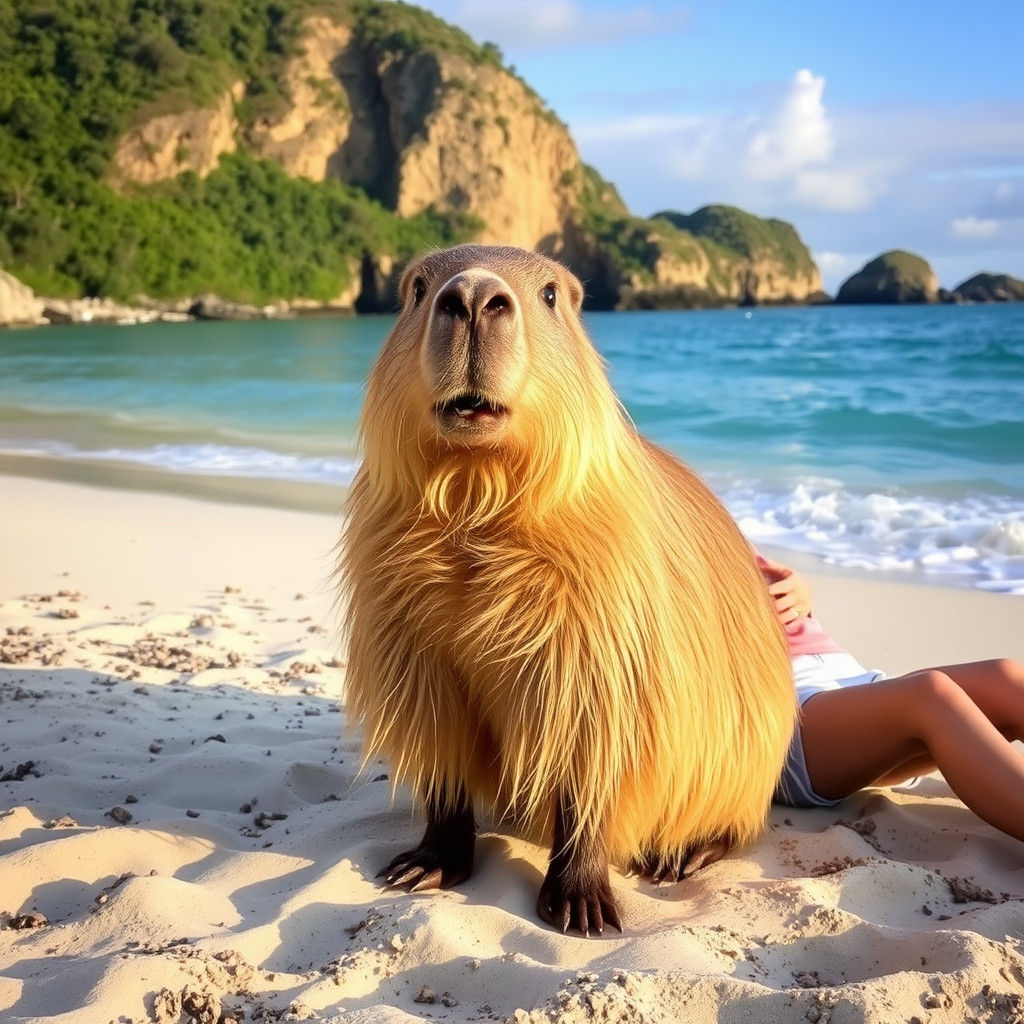 Capybara and Friend Enjoying the Beach
