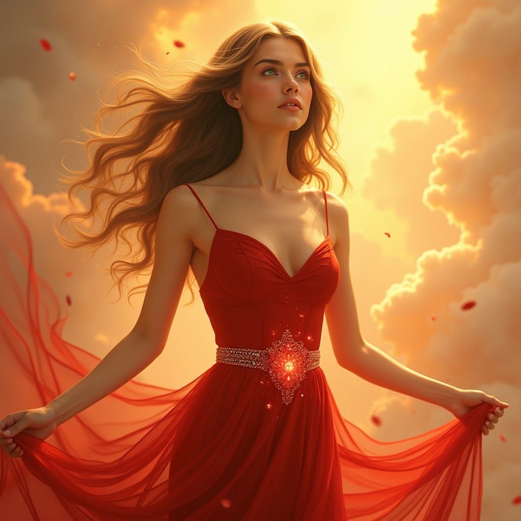 Serenely Adorned Spiritual Woman in Ethereal Glow