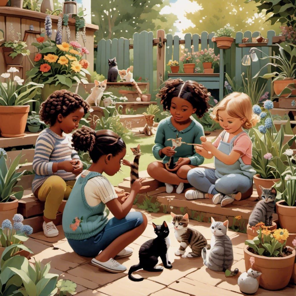 Toddlers Play Jacks with Cats