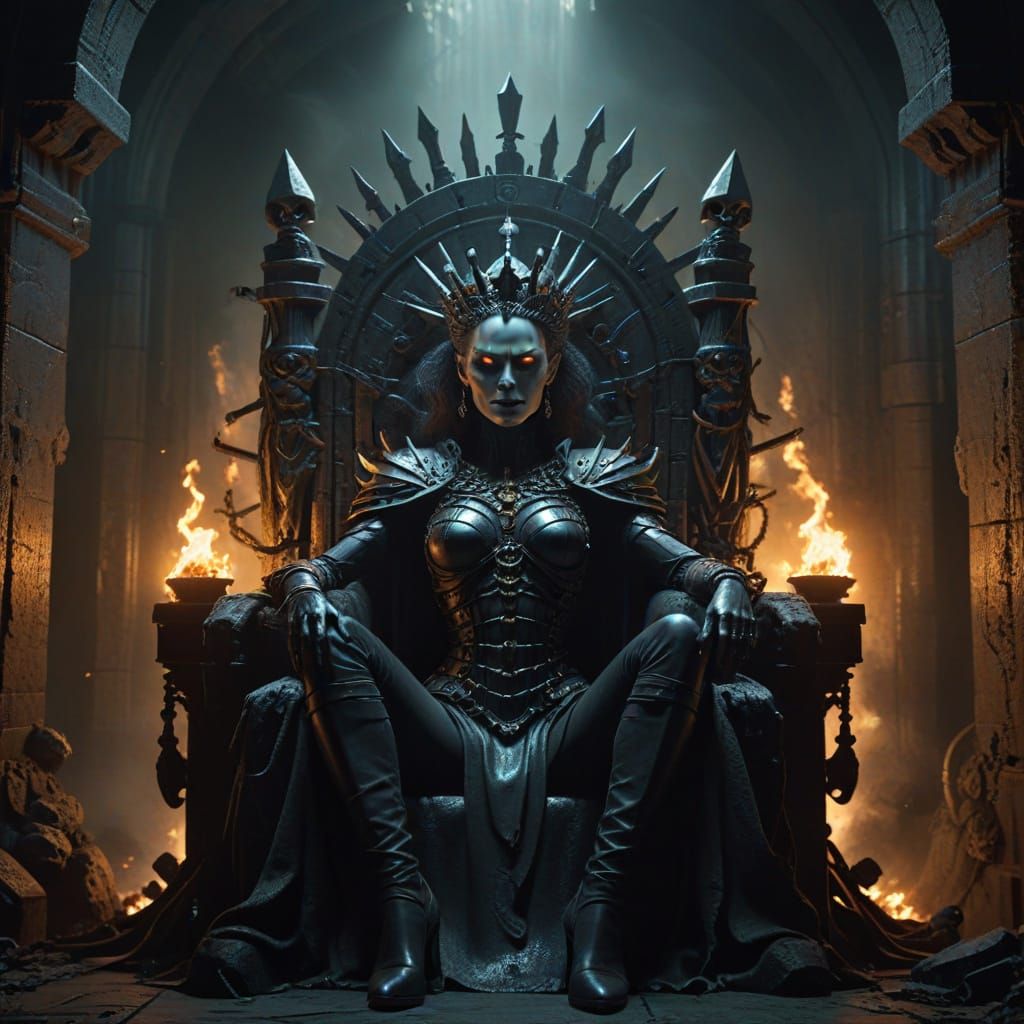 Dark Fantasy Queen on Skull Throne