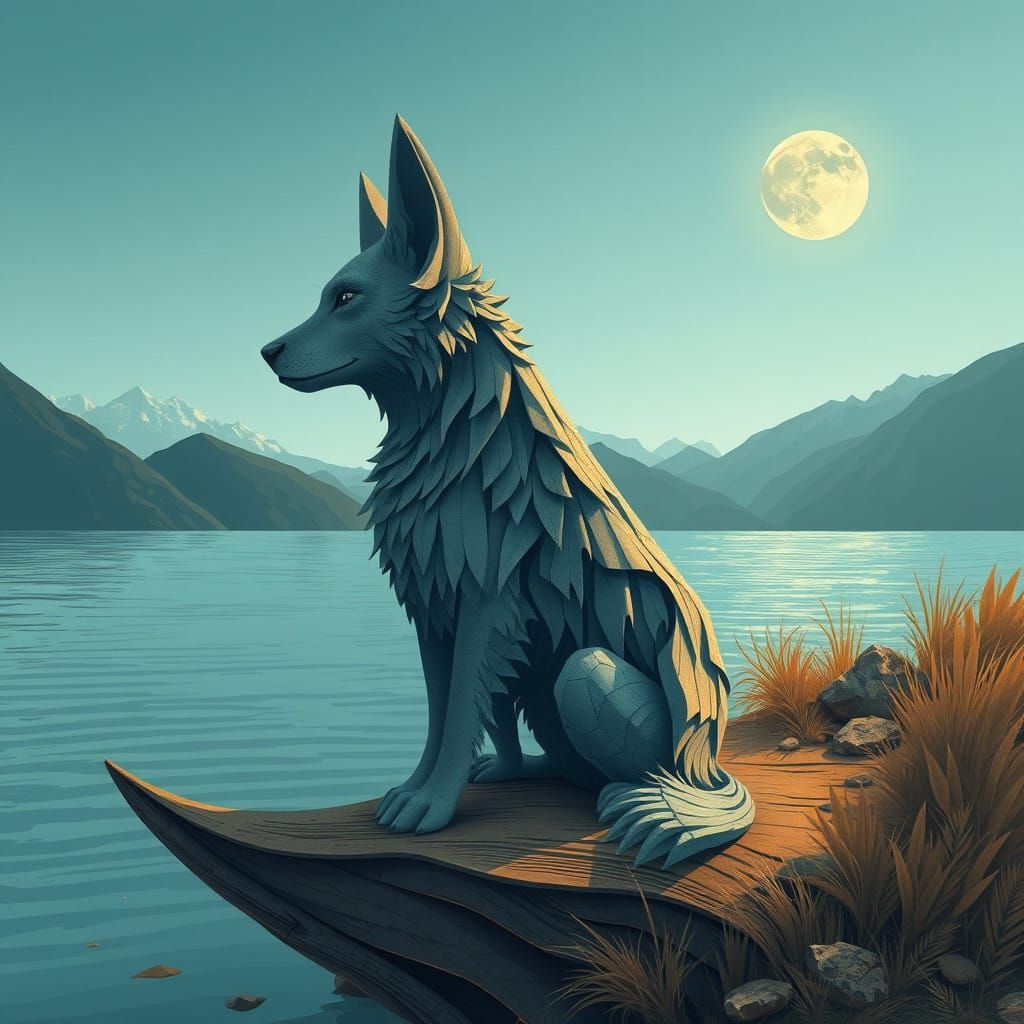 Cani Chasing Waterfowl Amidst Sunset Chaos